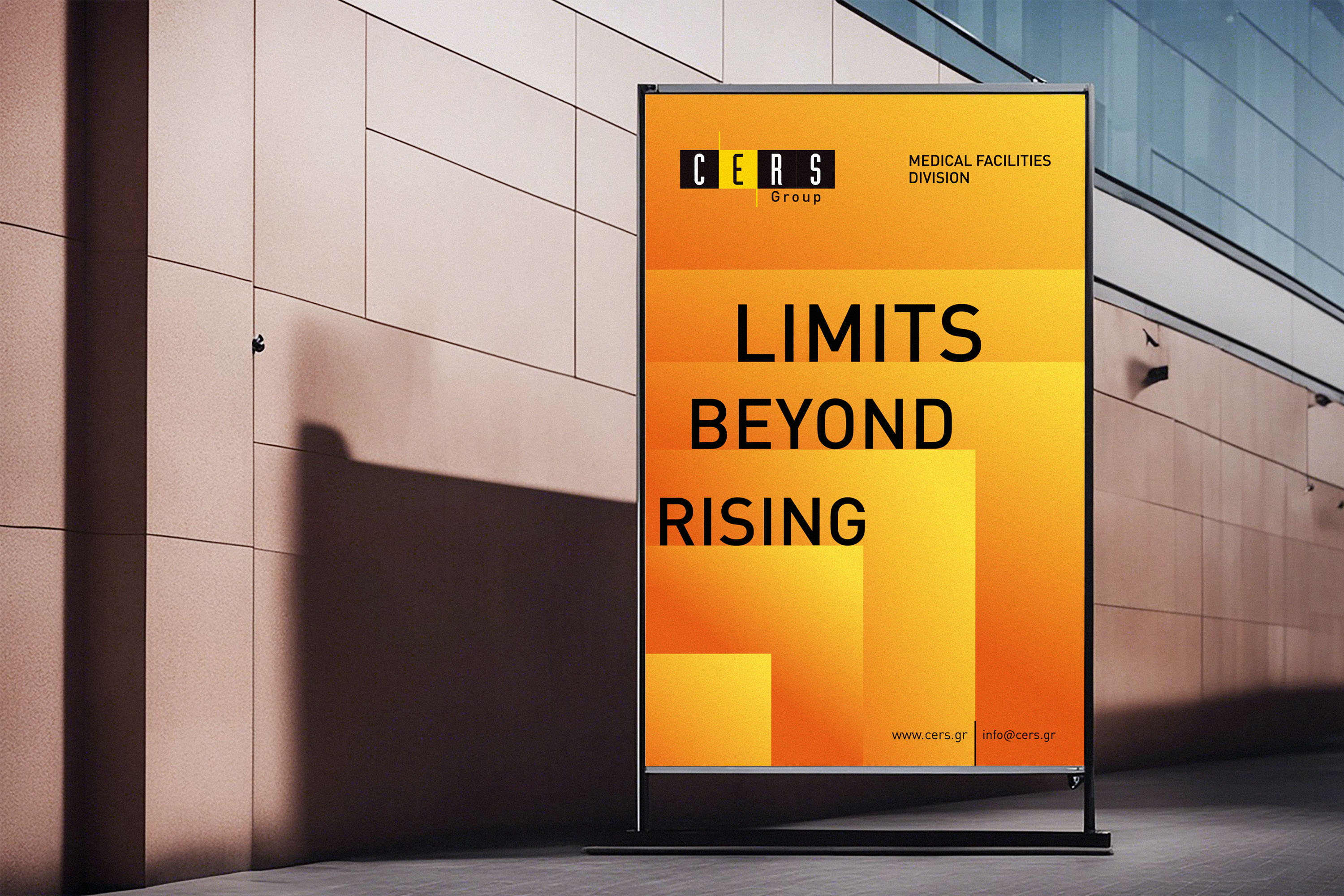 A billboard on a building’s wall promotes CERS services in the Medical Facilities Division.