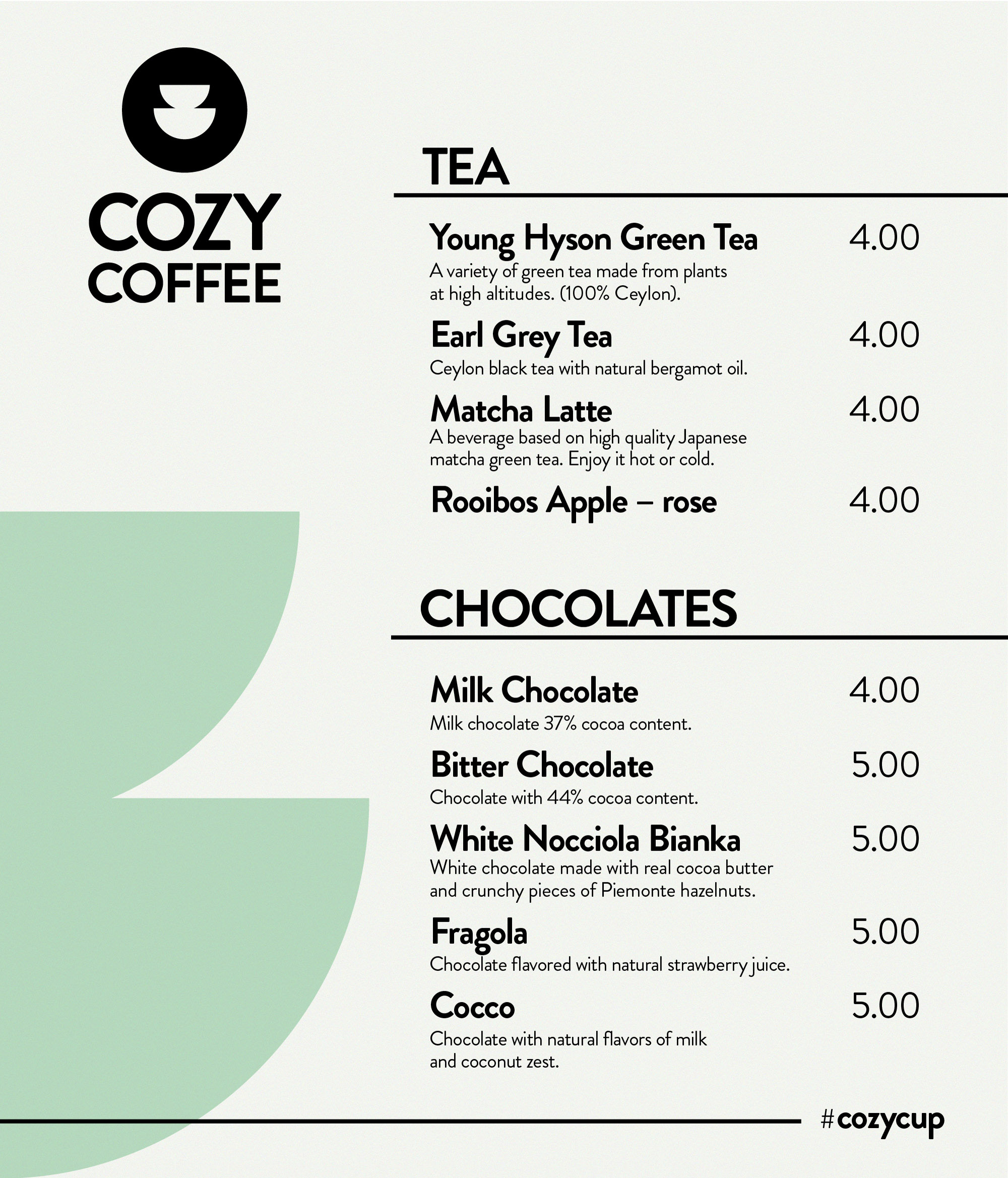 Cozy Coffee menu design