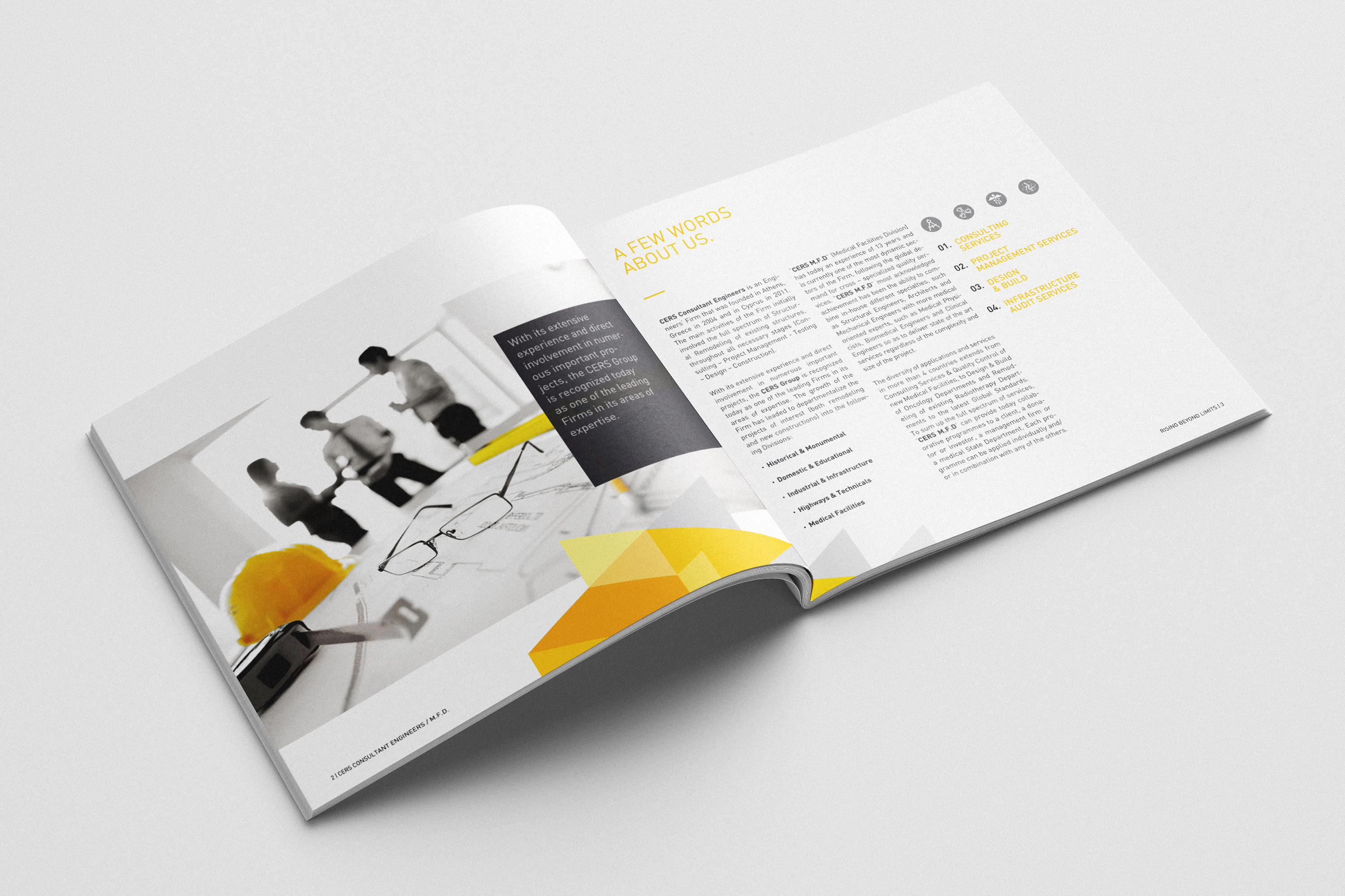Open spread of CERS Medical Facilities Devision brochure.