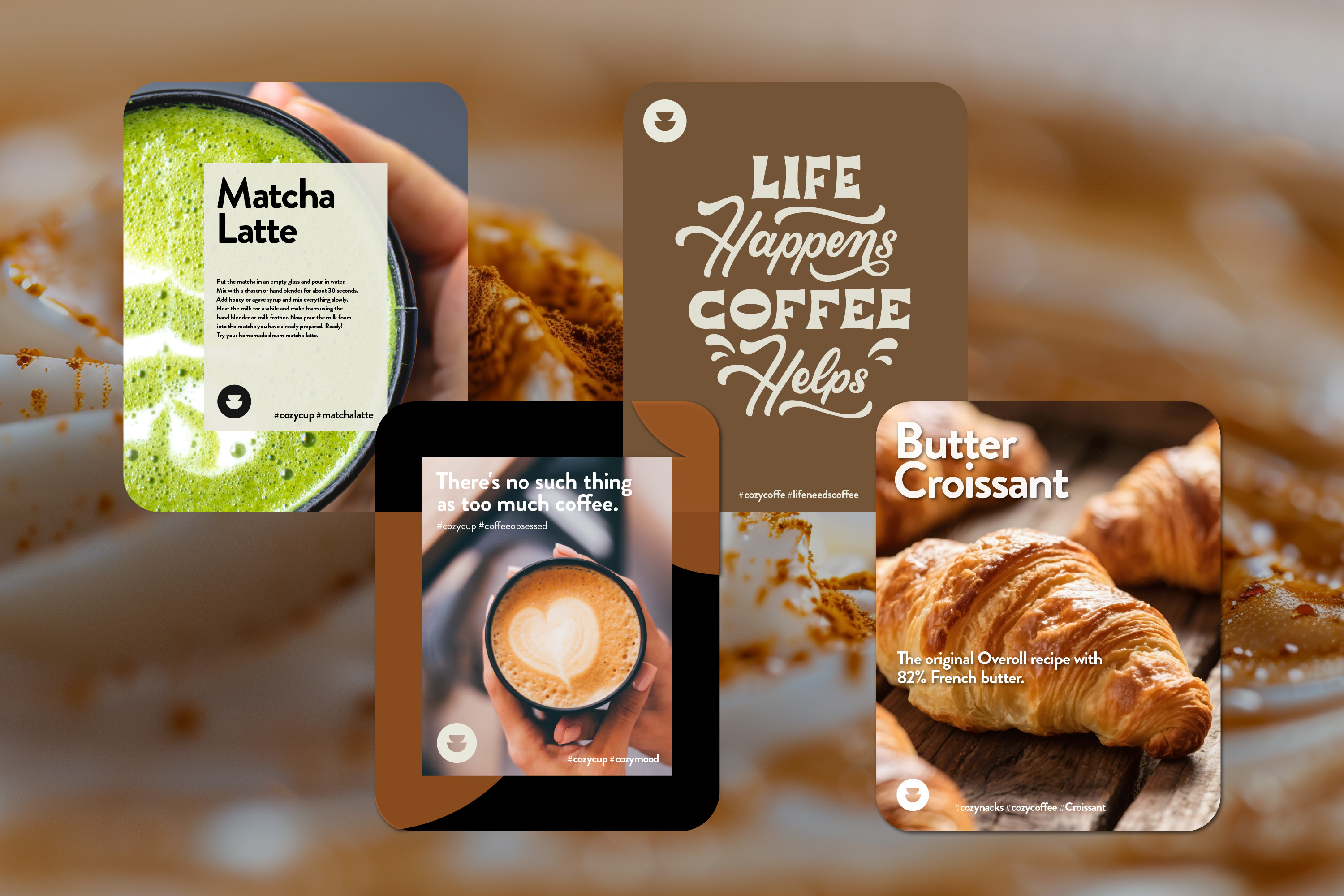 Cozy Coffee social media post series.
