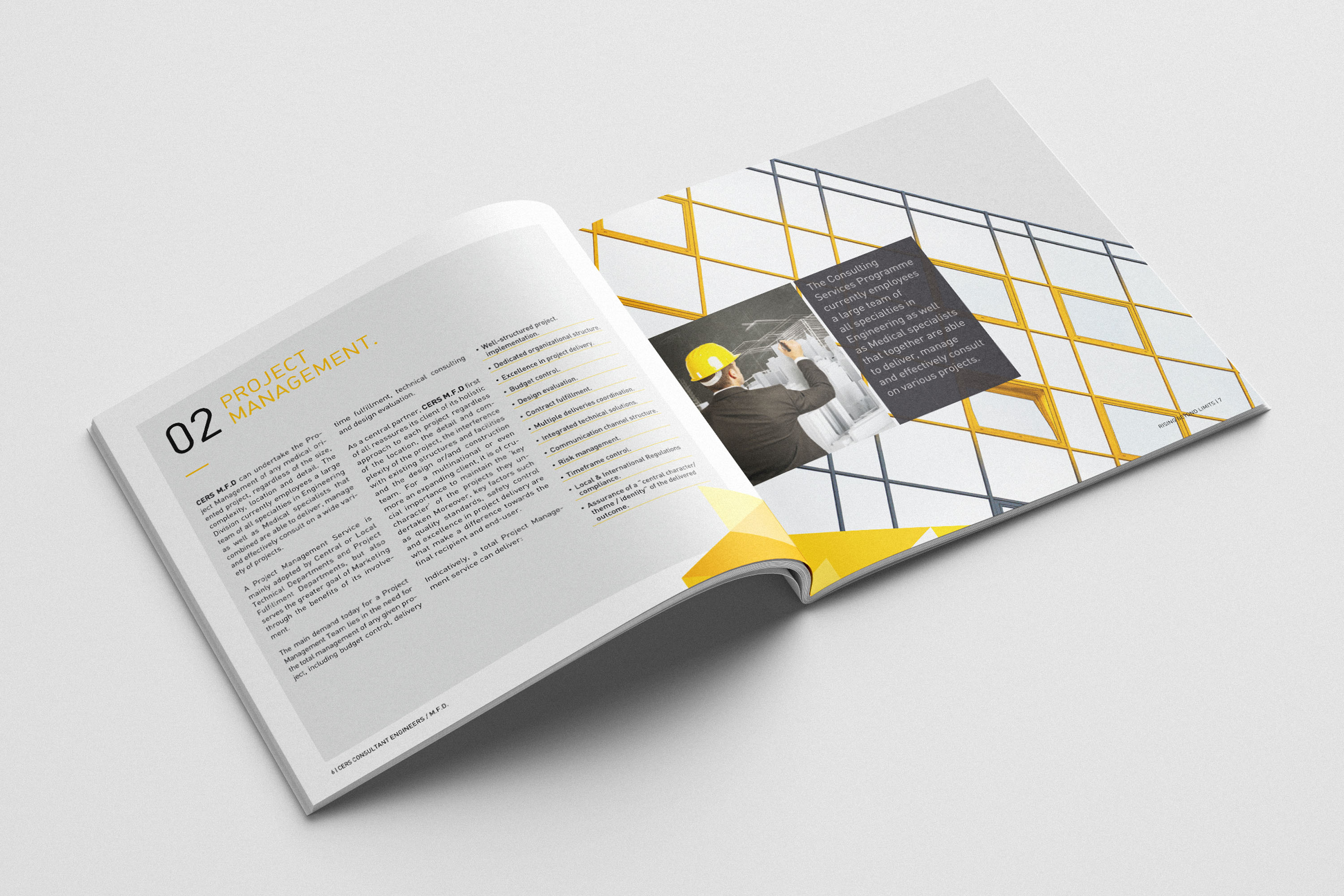 Open spread of CERS Medical Facilities Devision brochure.