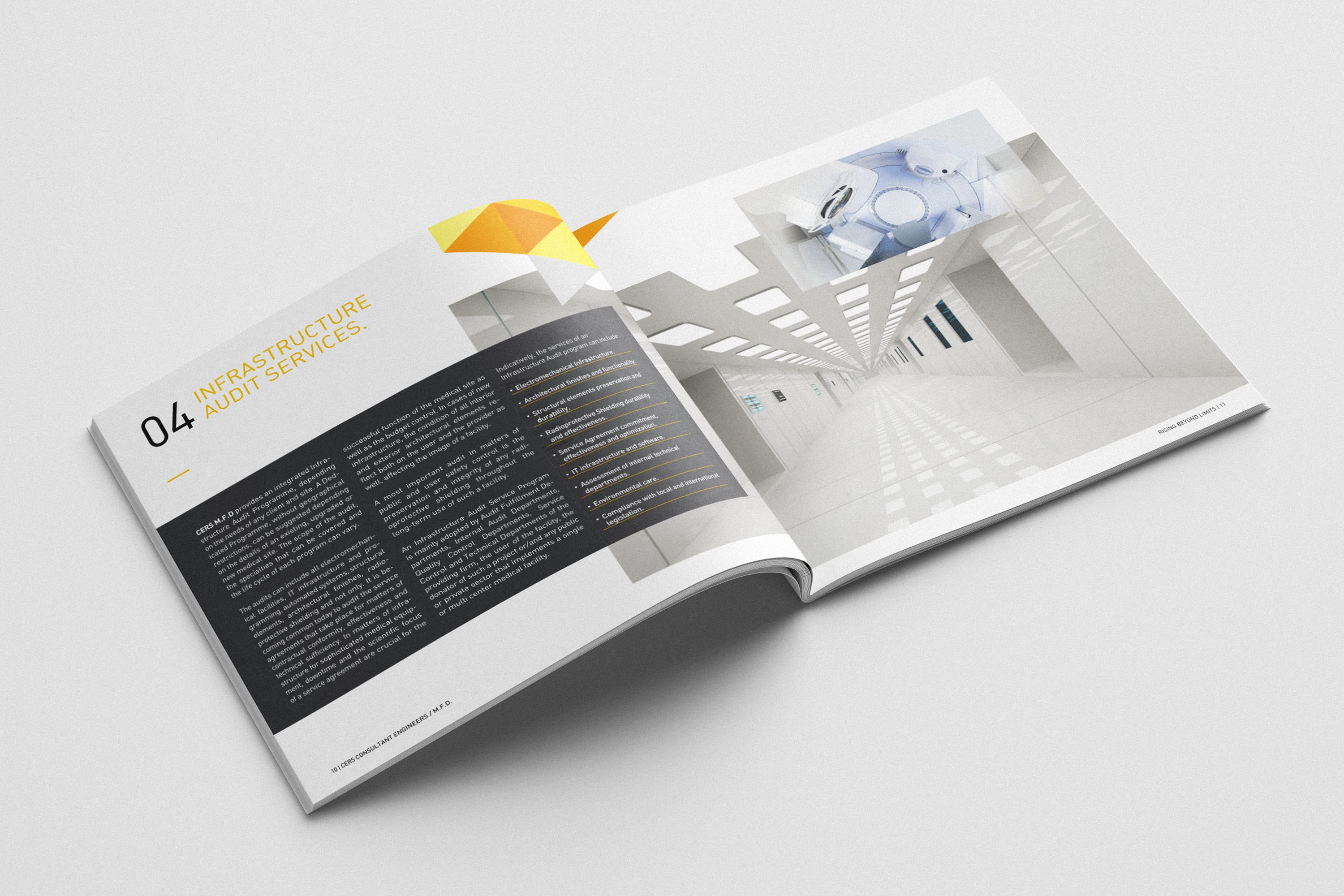 Open spread of CERS Medical Facilities Devision brochure.
