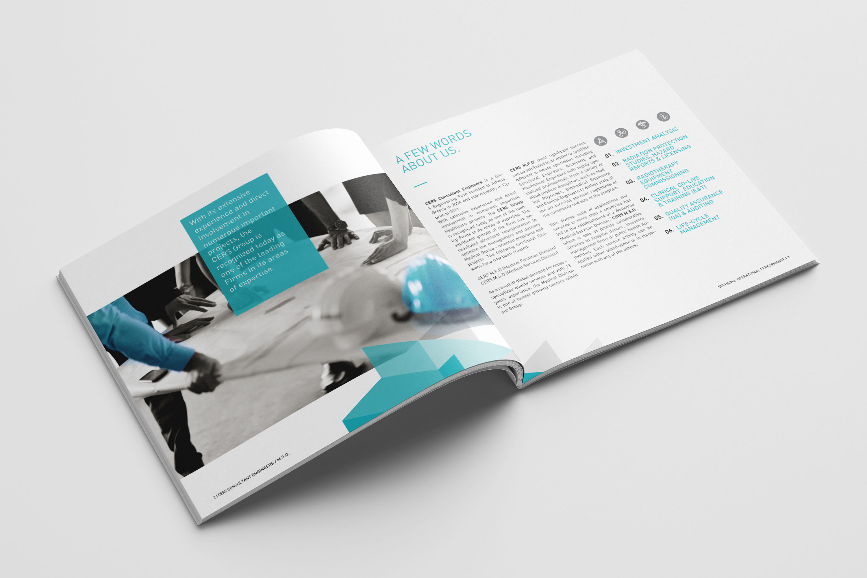 Open spread of CERS Medical Services Devision brochure.