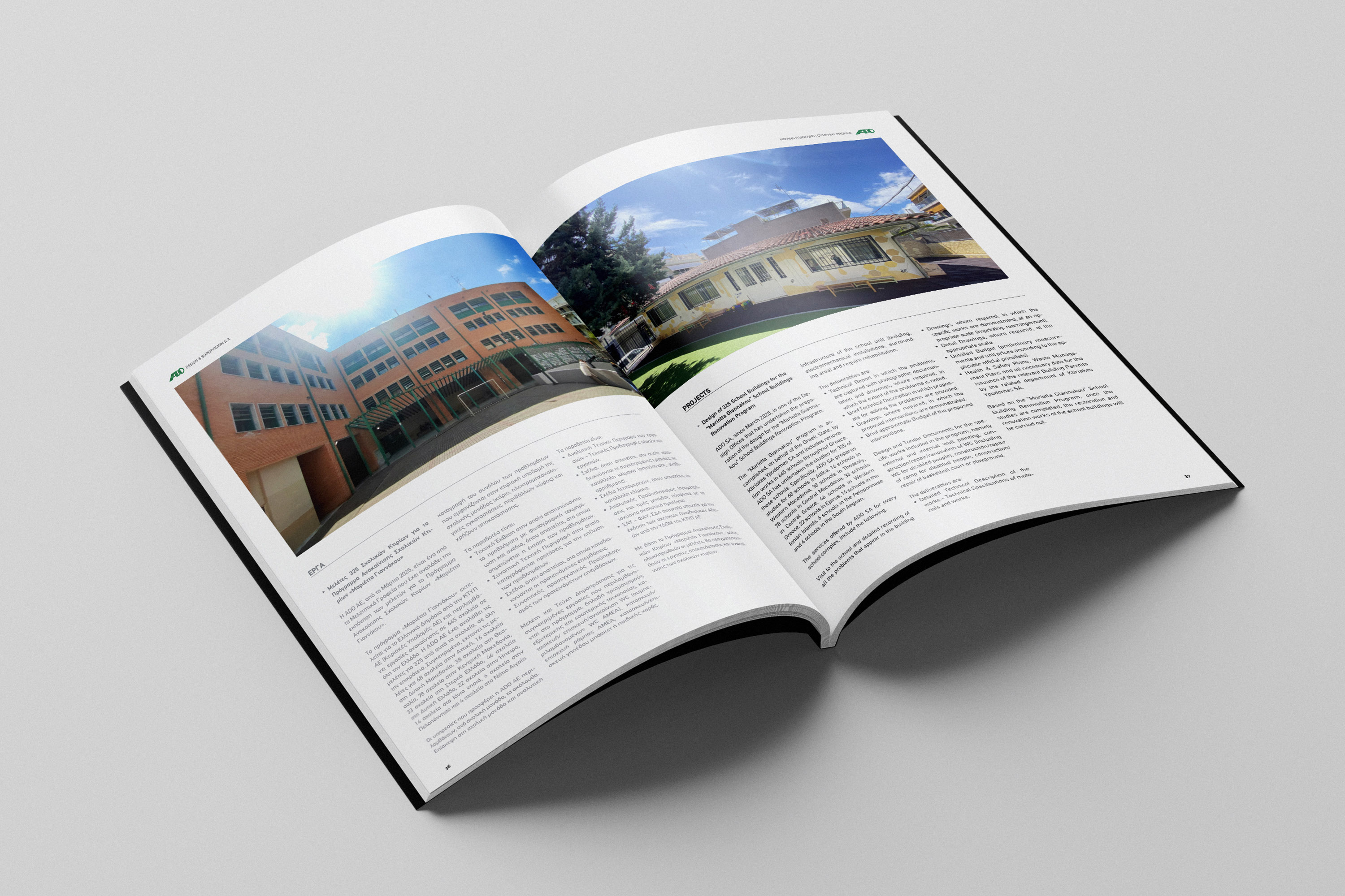 ADO Company Profile, open spread.