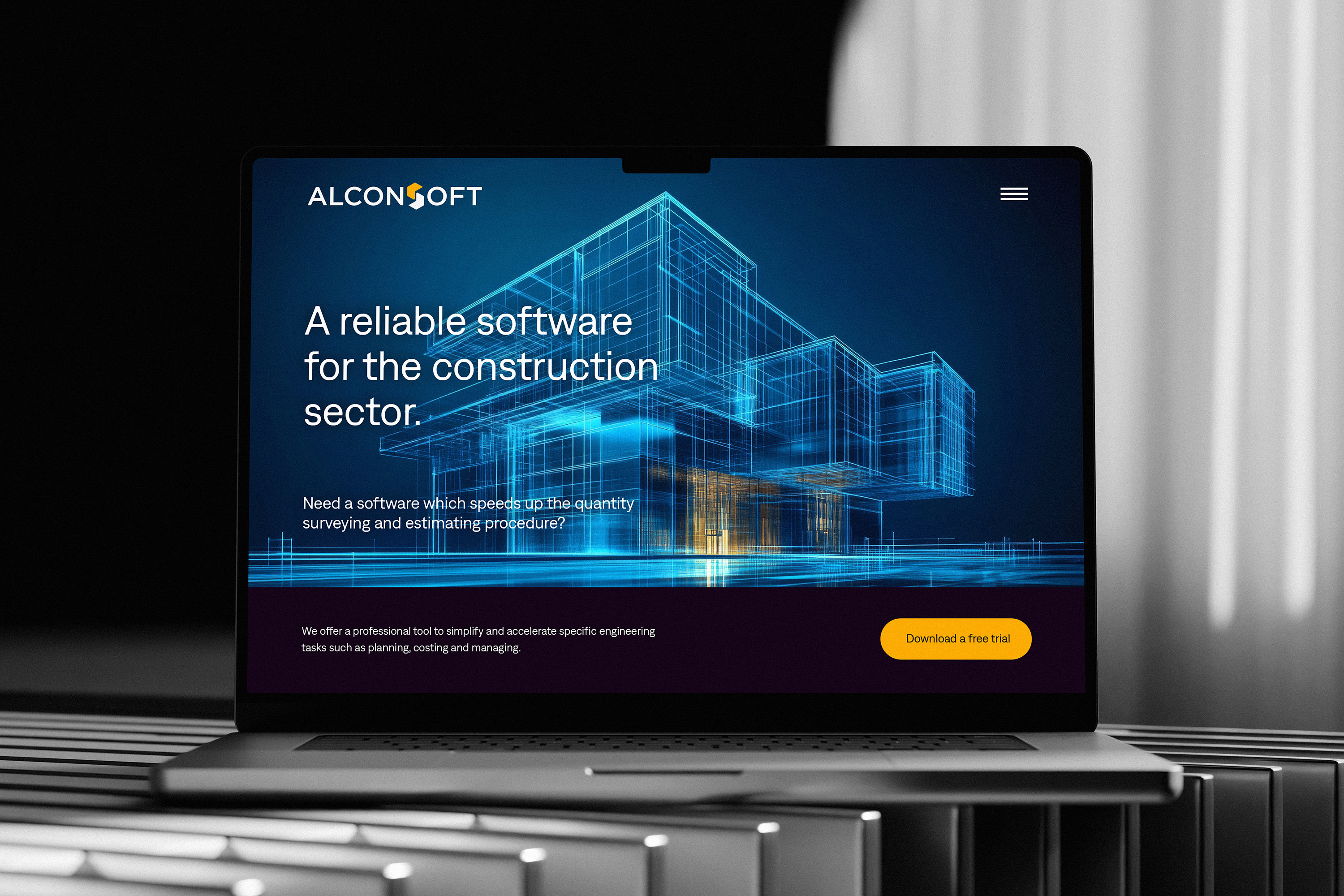 AlconSoft Website. Homepage as viewed in laptop screen.