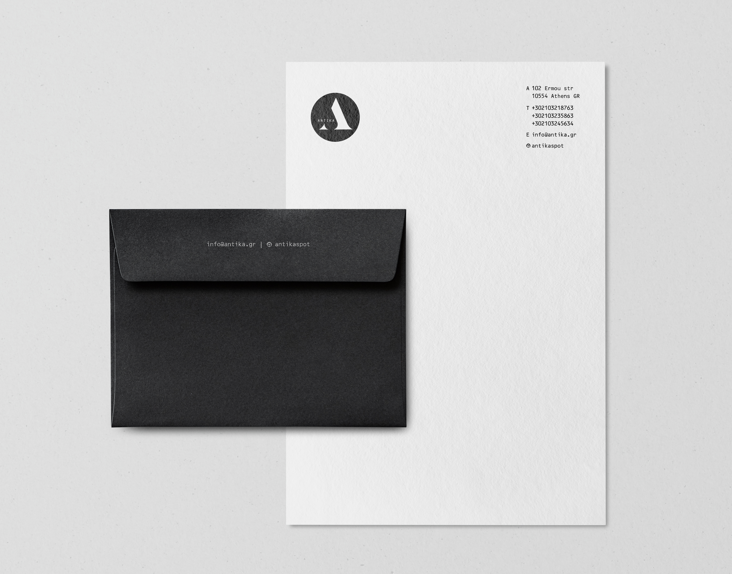 Antika Letterhead and Envelope.