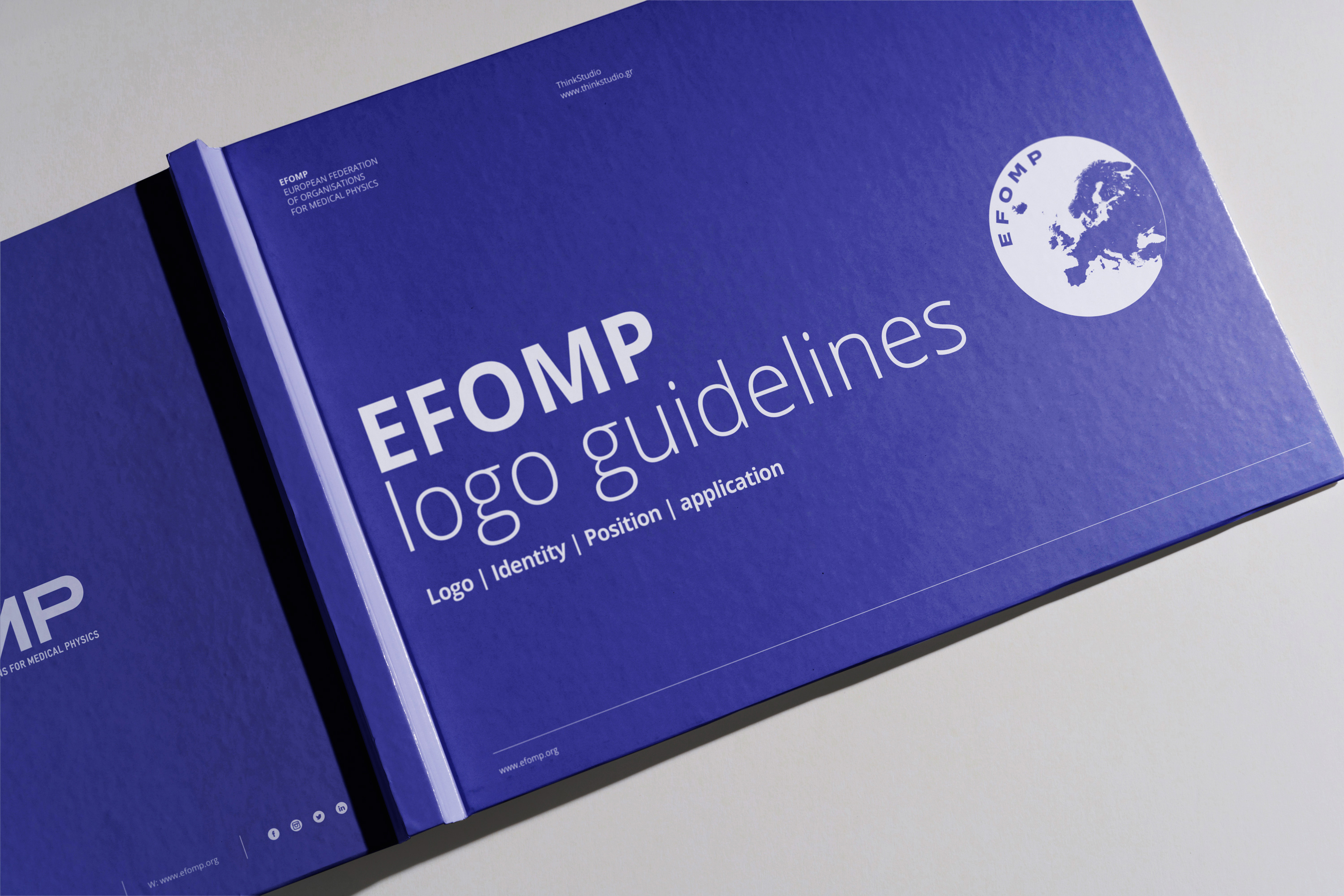 European Federation of Organisations For Medical Physics Brand Manual cover and back pictured in perspective.