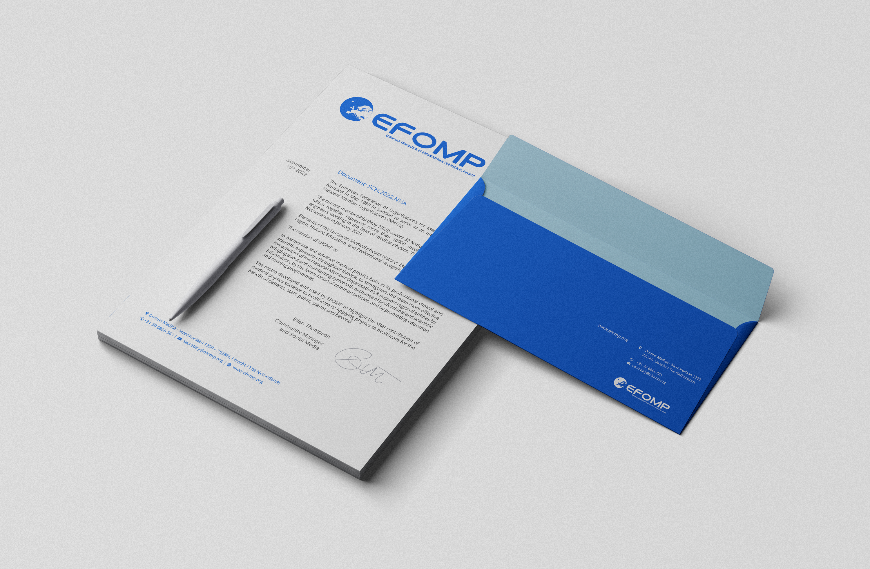 EFOMP Letterhead and custom Envelope design.