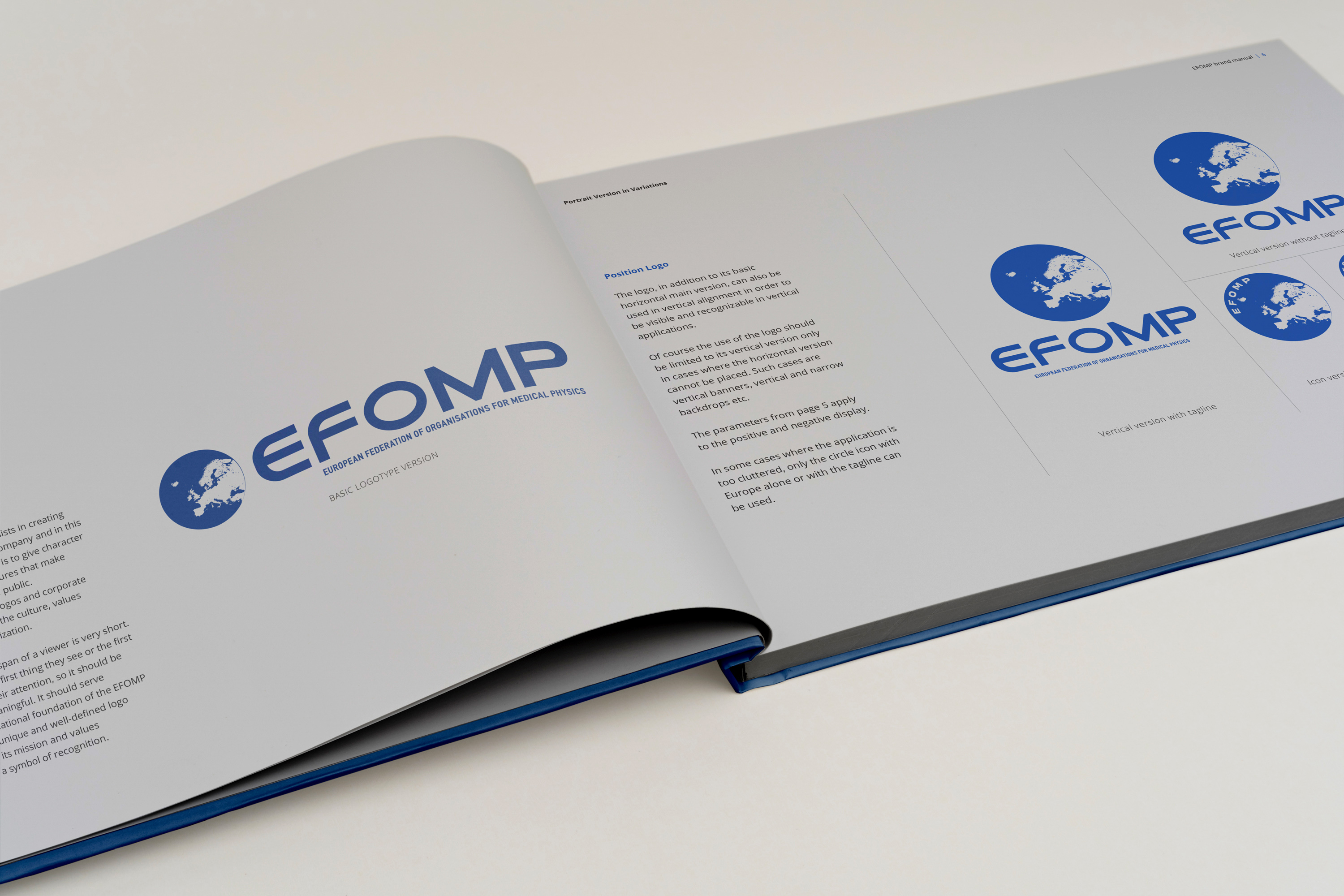European Federation of Organisations For Medical Physics Brand Manual open spread.