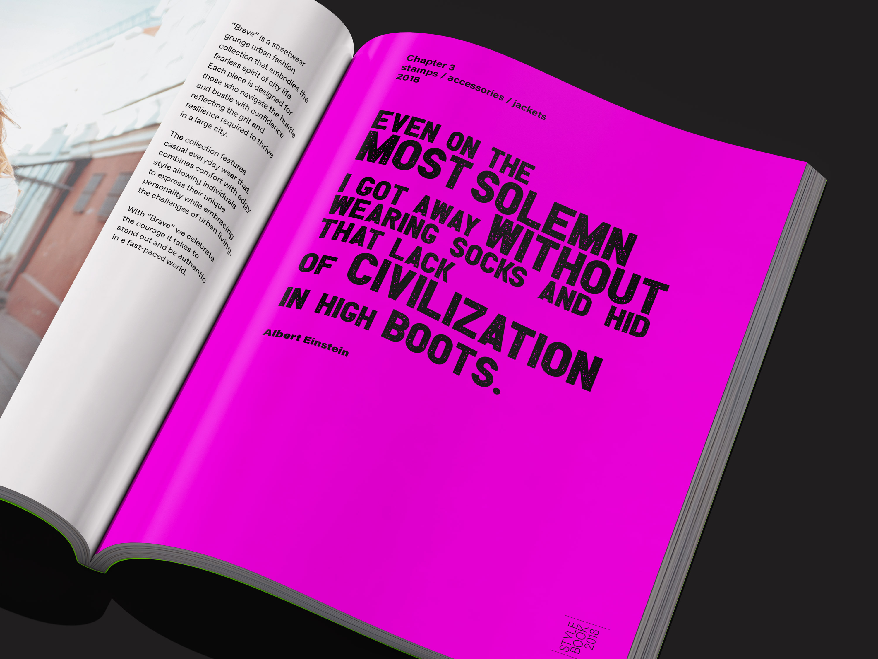 The 2018 Mass & Wilde Style book features a chapter opening with one of Albert Einstein’s quotes on fashion.