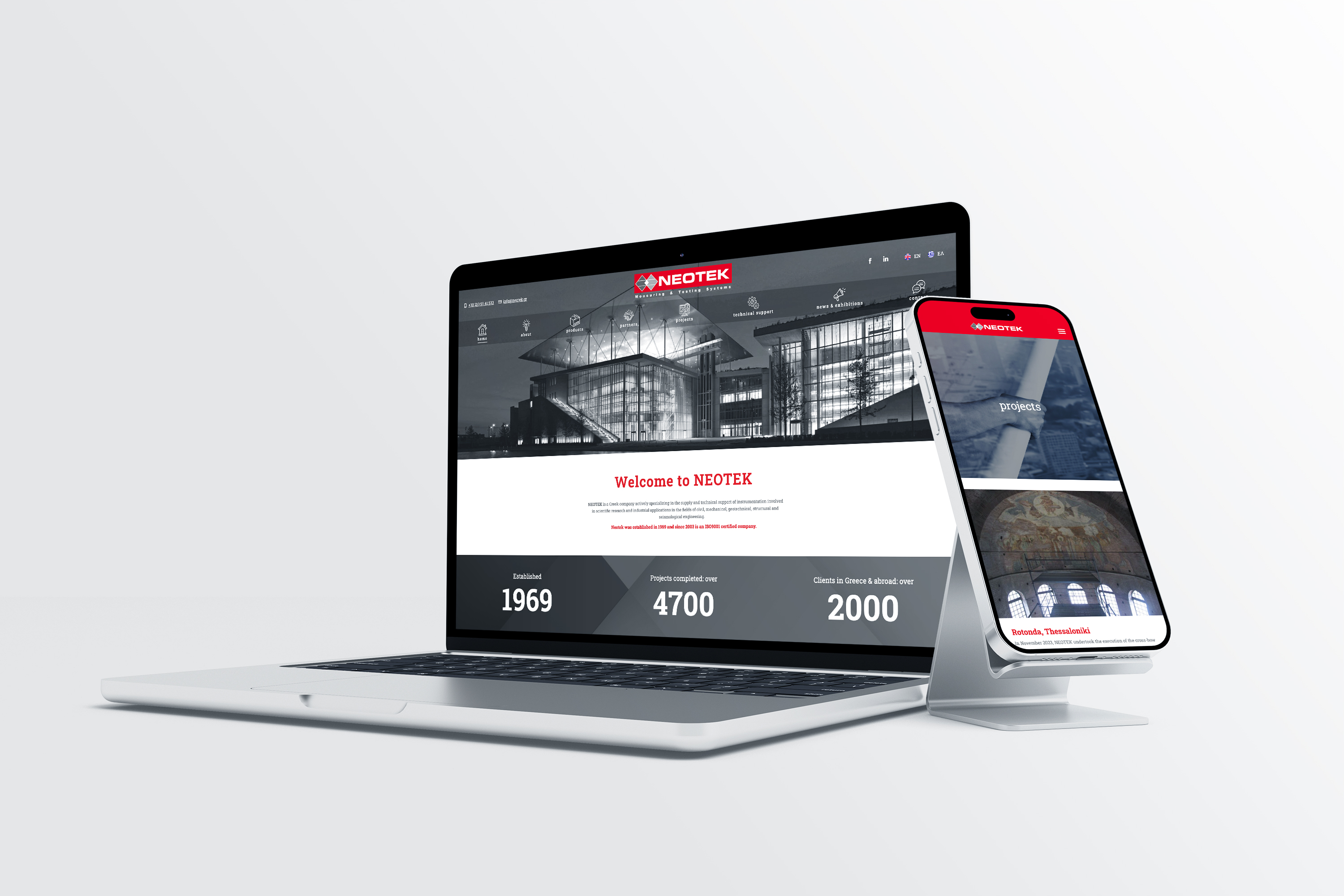 Neotek Website laptop and mobile adaptations.