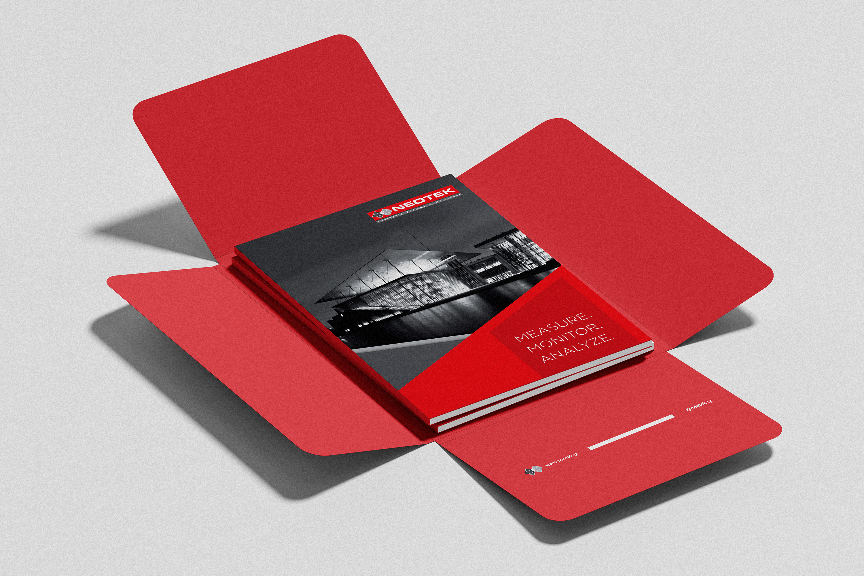 Neotek Measuring and Testing Systems. Company Profile with Unfolded Paper Folder Case.