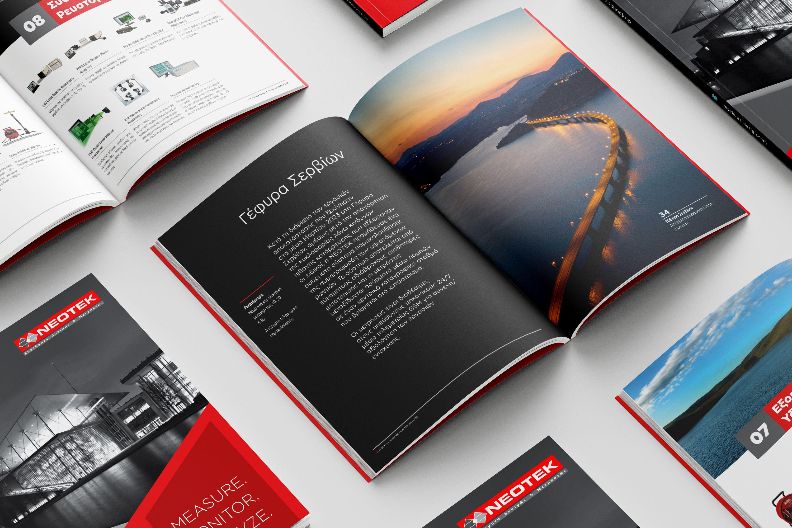 Neotek Measurings and Testing Systems. Company Profile. Open spreads of the booklet.