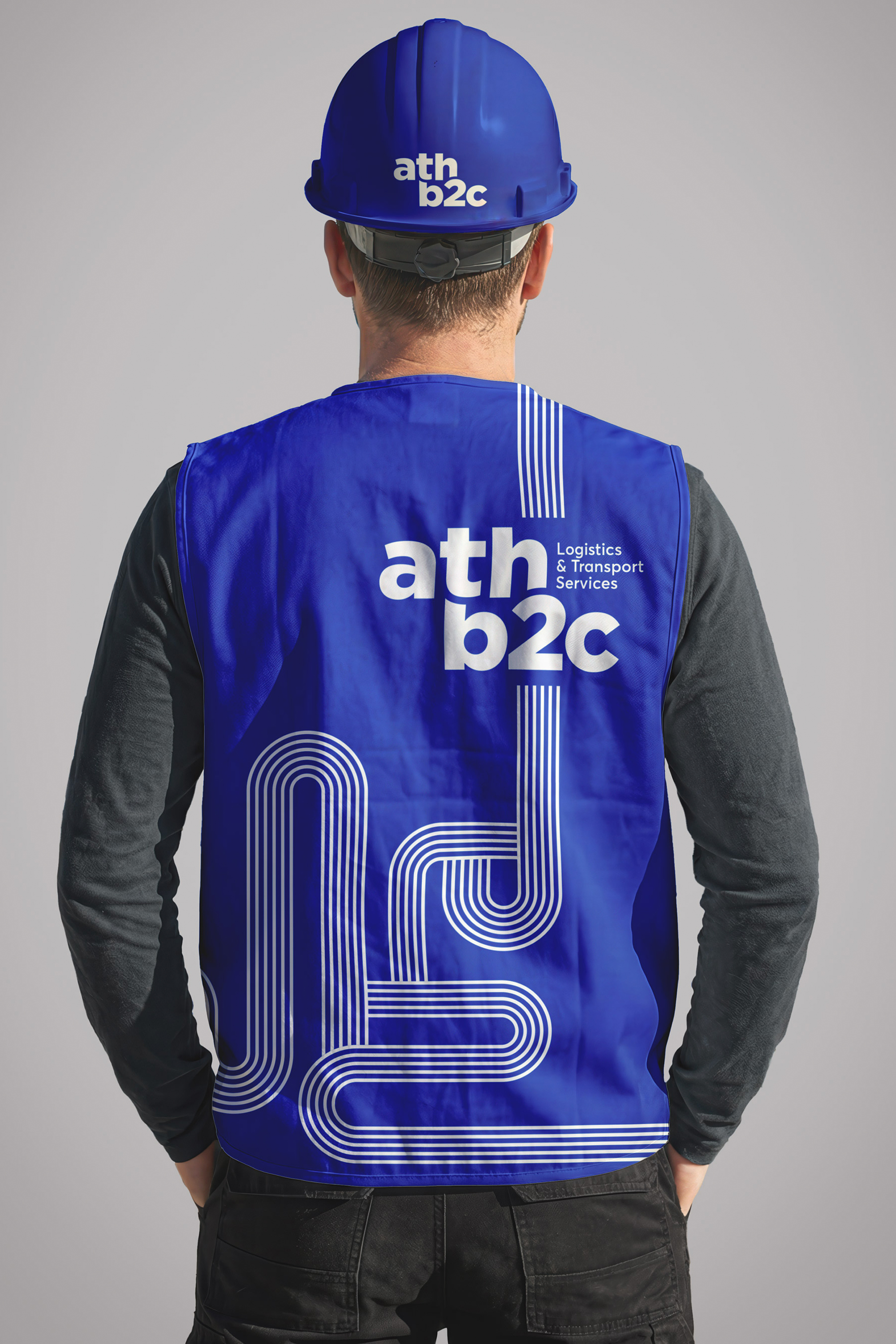 athb2c workers branded jacket and safety helmet.