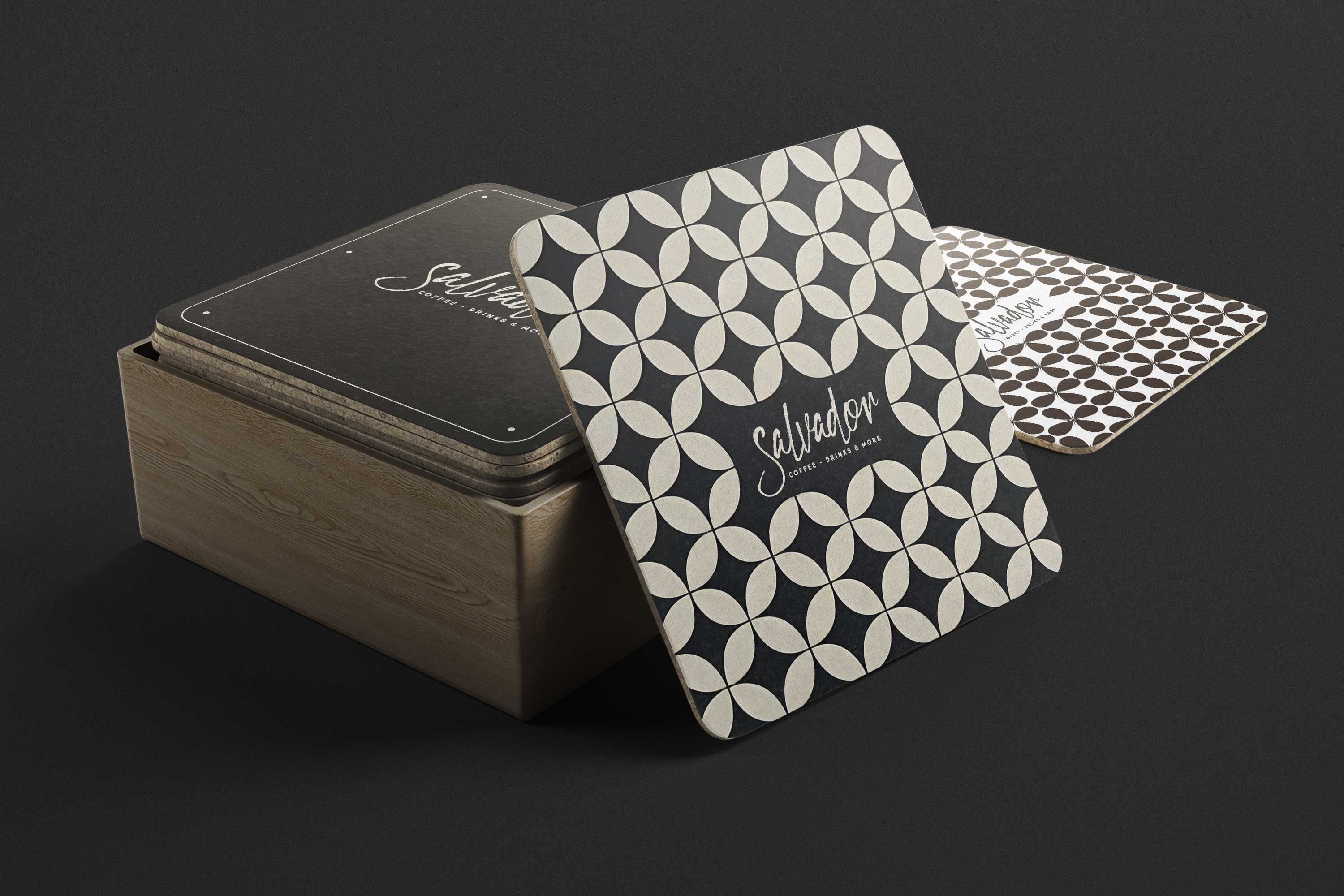 Salvador Coasters are inspired by the black and white tiles that decorate the bar’s floor surface.