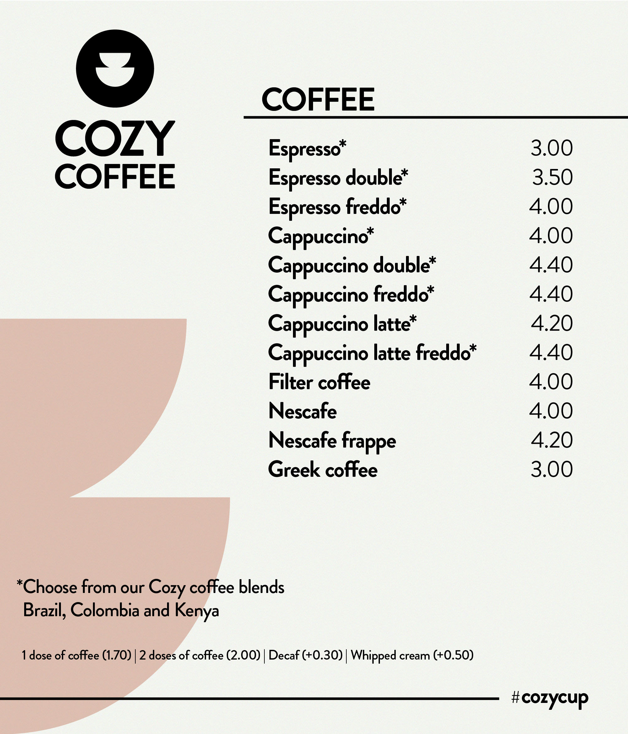 Cozy Coffee menu design