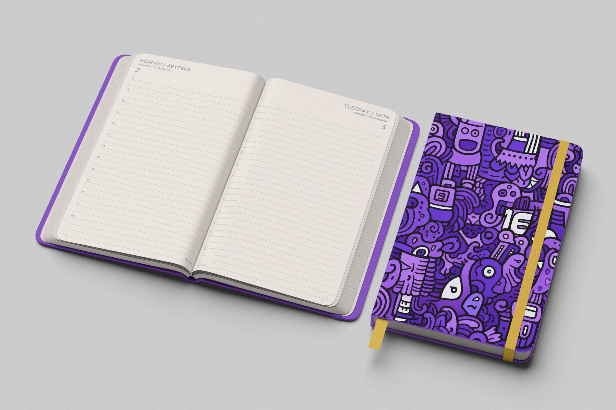 Koukouzelis Notebook design, open spread.