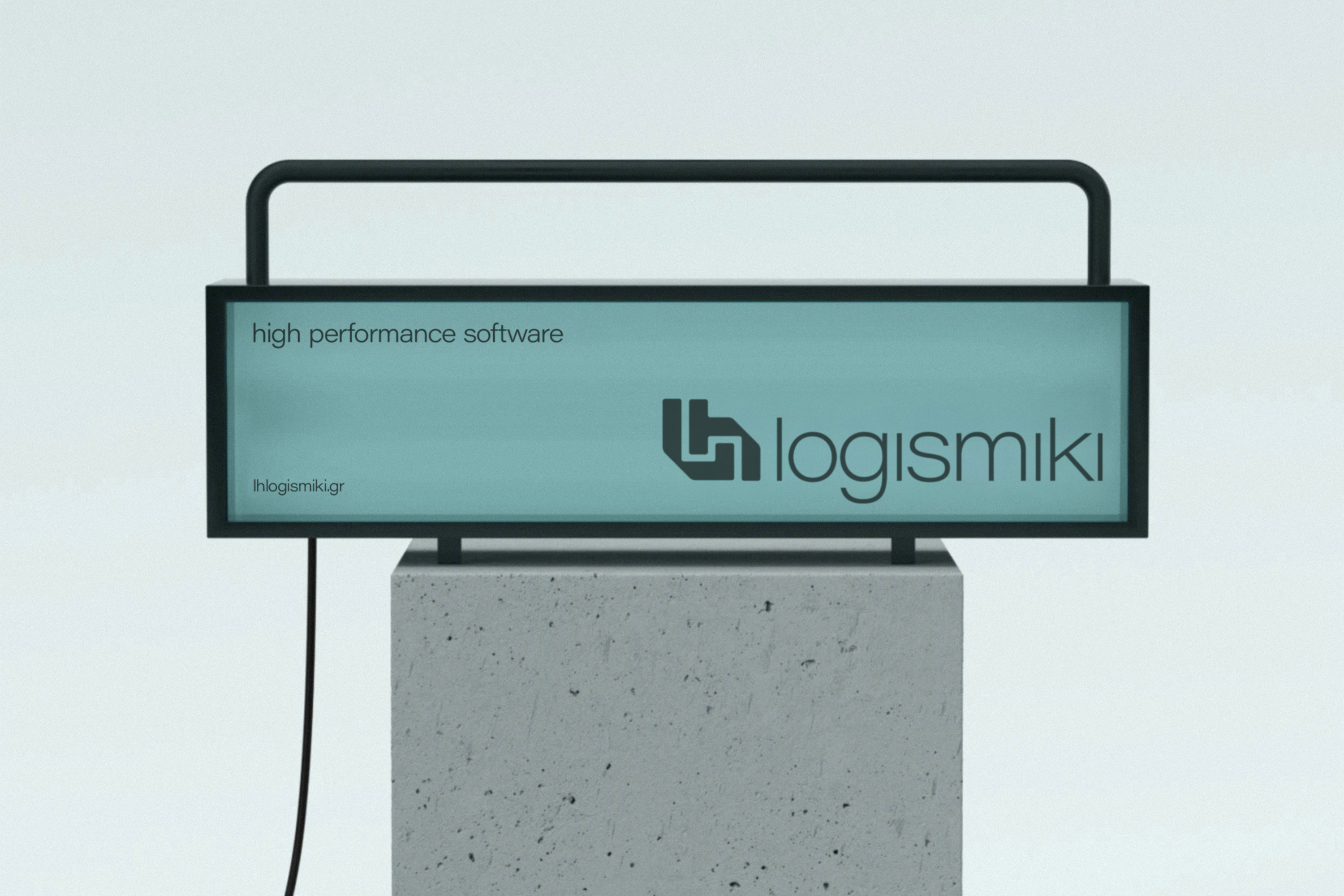 LH Logismiki Logo design adapted on Led light floor lamp.