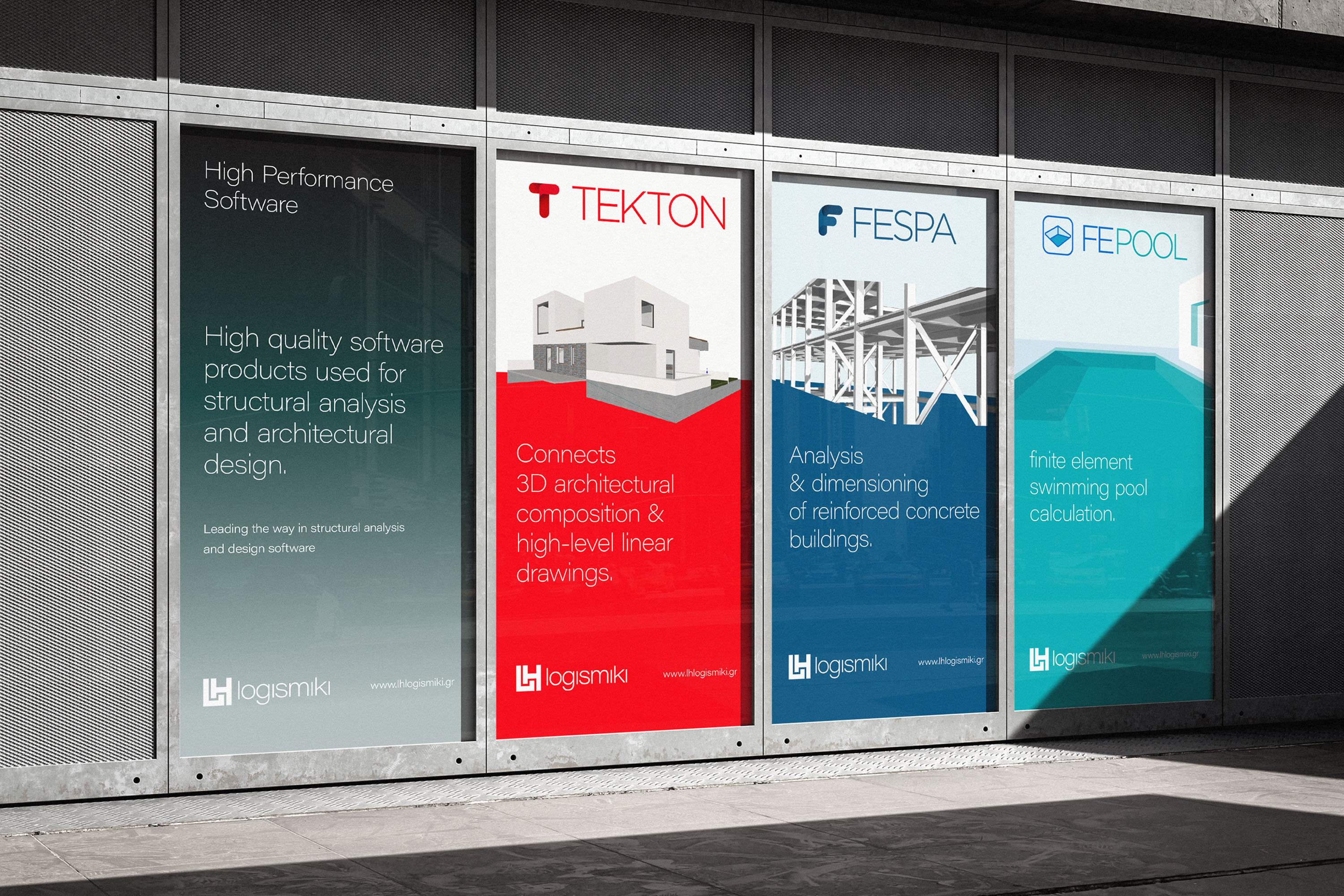 LH Logismiki promotional posters for Fespa, Tekton and Fepool.