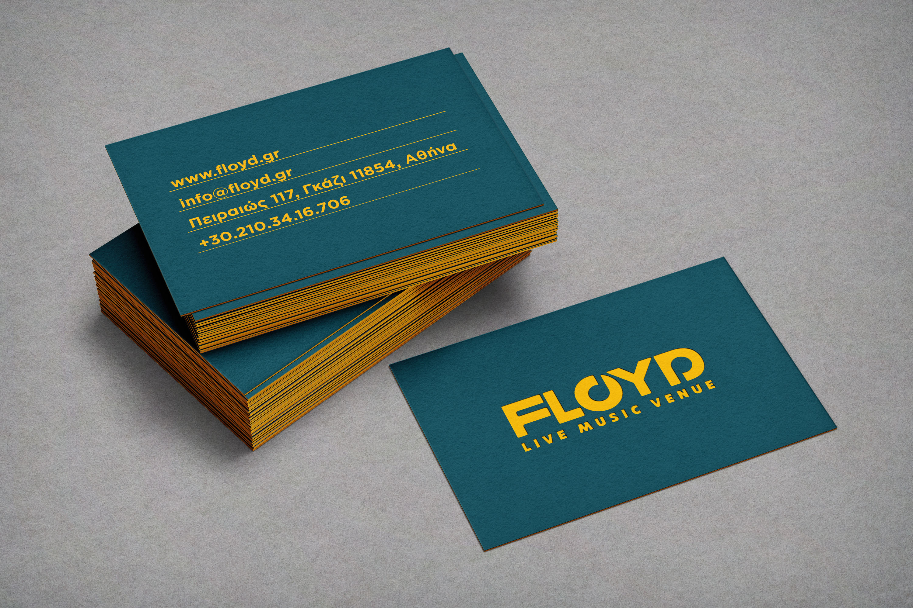 Floyd Live Music Venue stack of business cards.