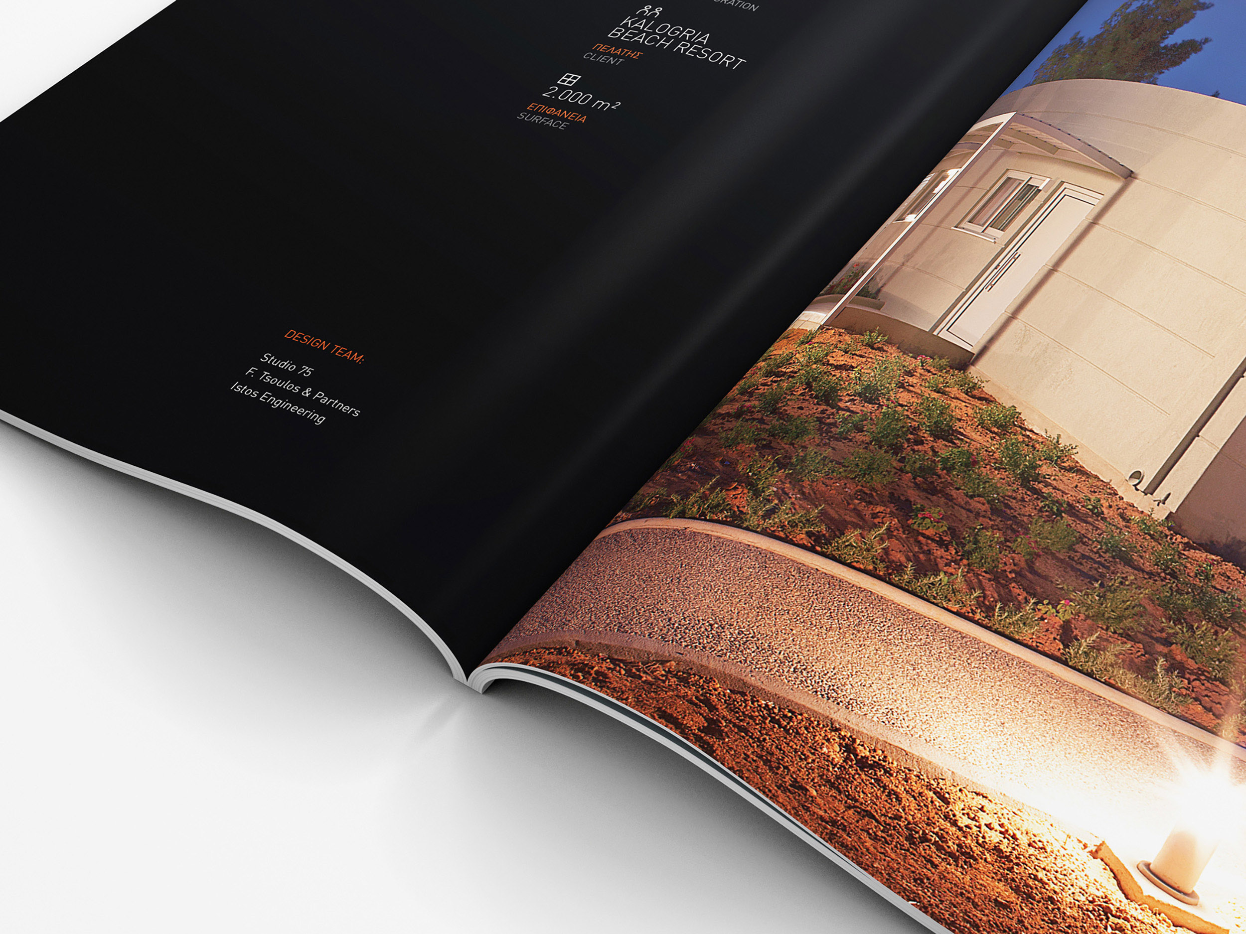 A showcase of Plethron’s company profile, featuring a full-page project on the right page and project details on the left.