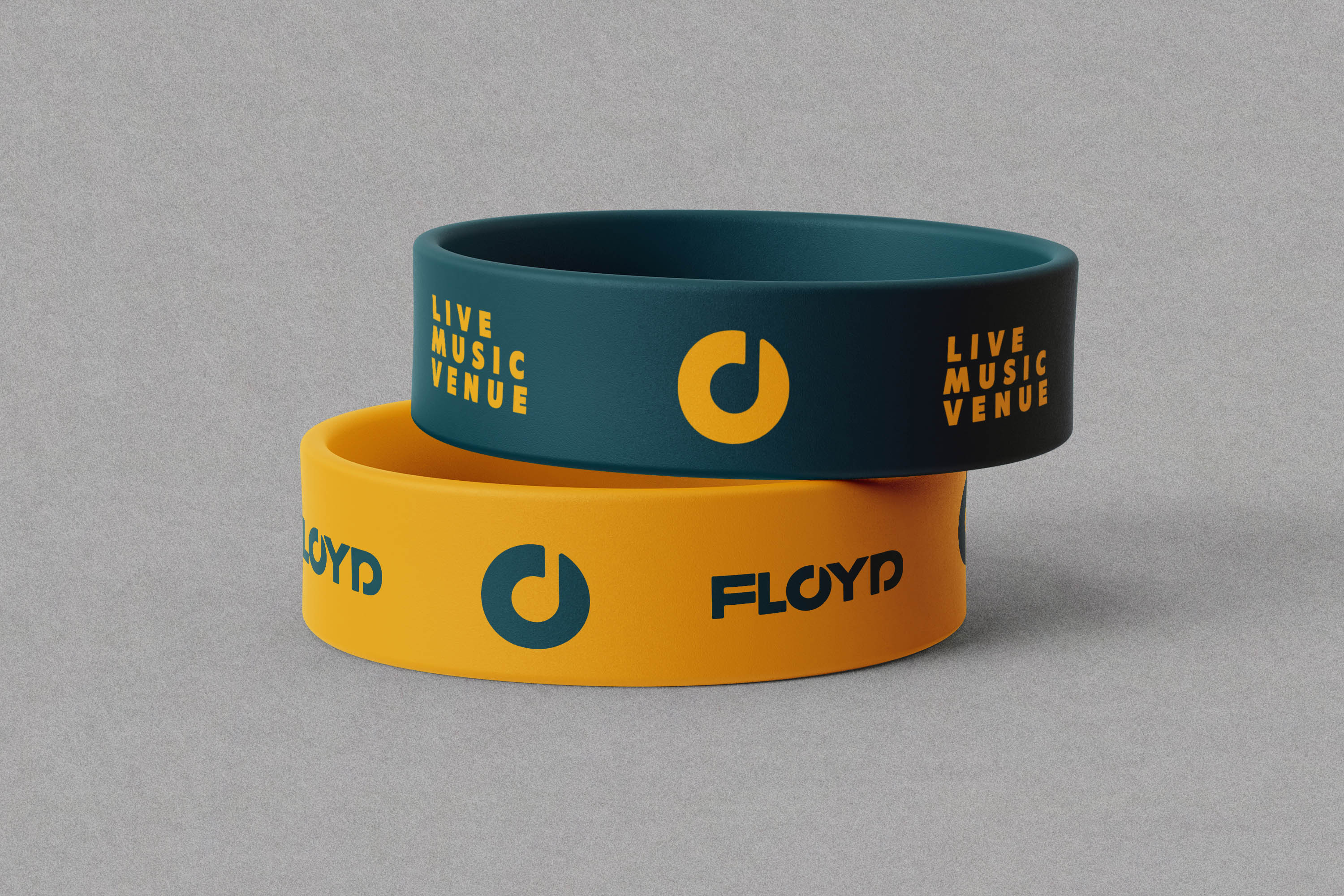 Floyd Live Music Stage rubber wristbands.