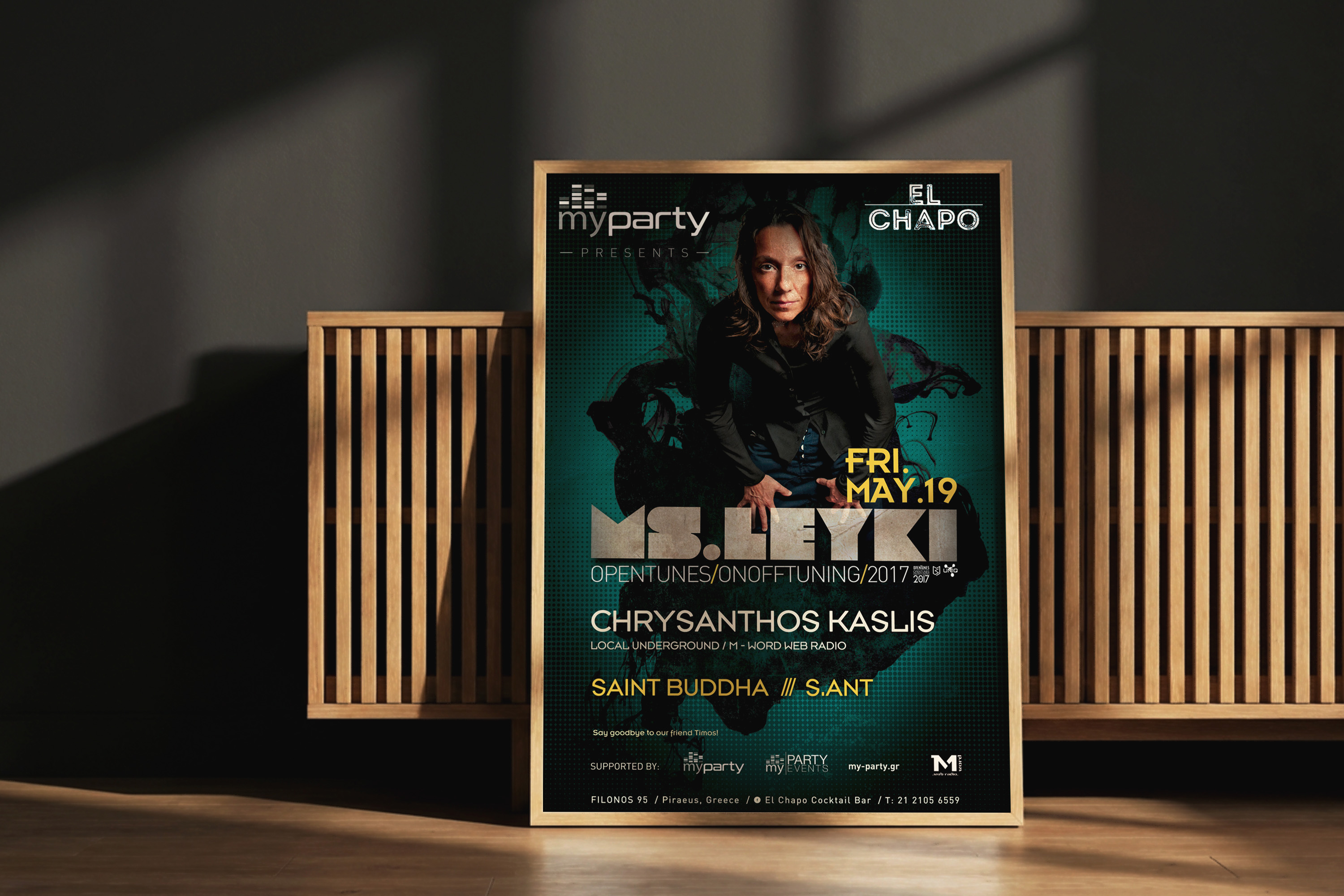 Promotional poster about a dj set of Mrs Lefki at EL Chapo Cocktail bar.